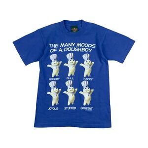 Vtg 1996 Pillsbury Doughboy Graphic T Shirt Size XS/S Blue Made USA‎ Food Promo